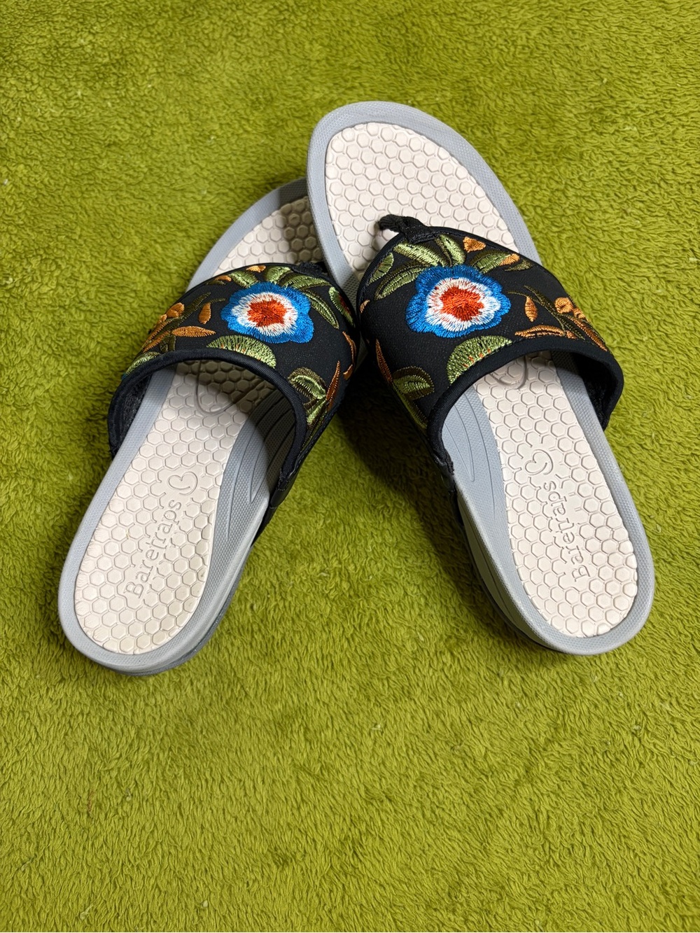 BareTraps Black Slide Sandals with Blue & Orange Floral Embroidery - Picture 2 of 4